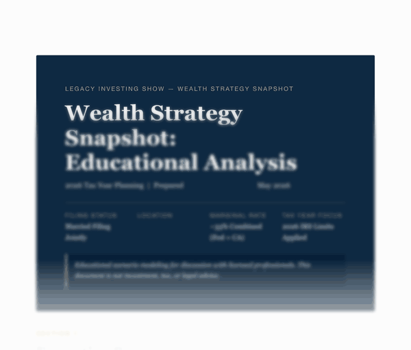 Animated flip-through of a real Legacy Wealth Plan, showing pages cover to calendar with client details removed