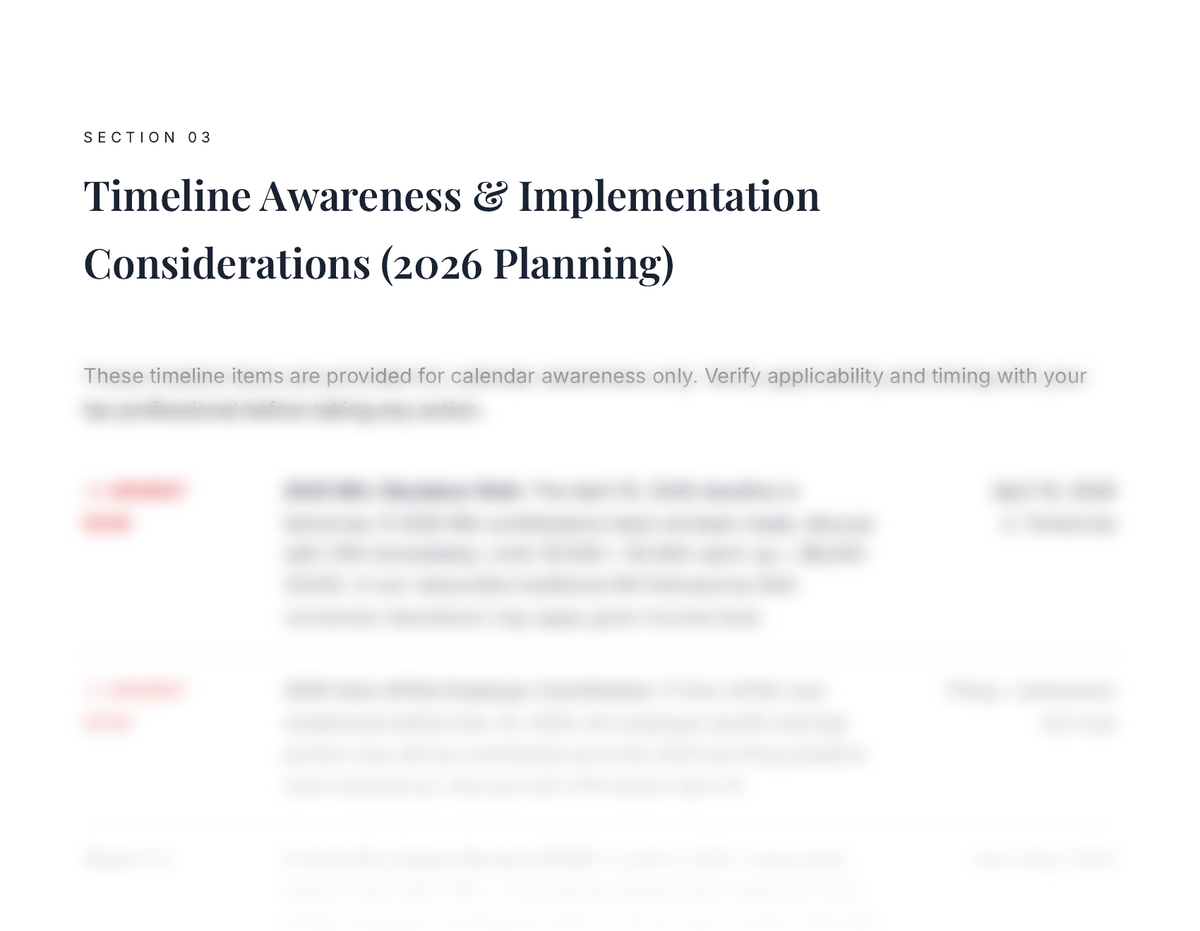 Specimen first-30-days timeline from a real plan, showing week-by-week action items